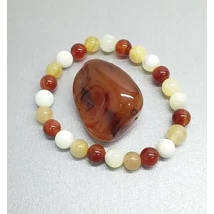 Ásvány karkötő karneol+kagylóhéj+sárga kalcit