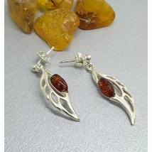 Ezüst fülbevaló szárny, borostyánnal