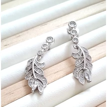 Ezüst levél fülbevaló cirkónia kővel