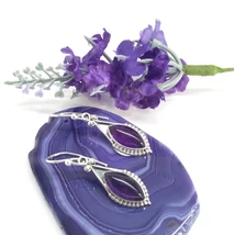 Ezüst fülbevaló ametiszt kővel,zabszem