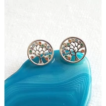 Ezüst fülbevaló színes köves életfa