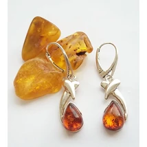 Ezüst fülbevaló borostyánnal