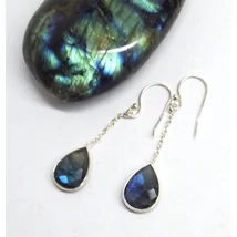 Ezüst fülbevaló labradorit kővel