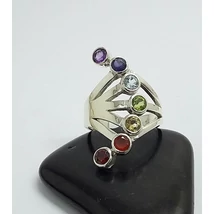 Ezüst,valódiköves "7 csakra" gyűrű,legyező 61-es