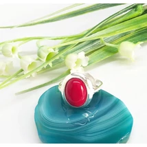 Ezüst gyűrű korall kővel, ovális 59-es