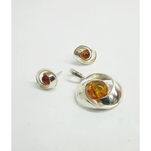 Ezüst fülbevaló+medál szett borostyánnal