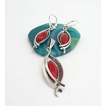 Ezüst szett korallal antikolt