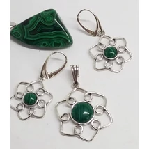 Ezüst fülbevaló+medál szett malachittal