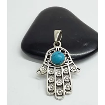 Ezüst medál,Fatima keze(Hamza keze)türkizzel 