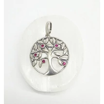 Ezüst medál életfa kicsi bordó kövekkel