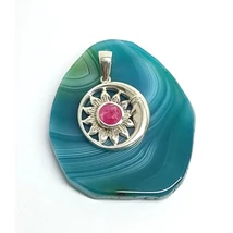 Ezüst nap+hold medál rubin  kővel