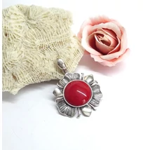 Ezüst medál korall kővel,virág