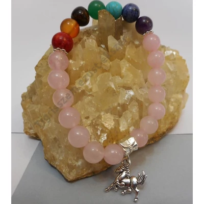 Ásvány karkötő, 7  csakra,csiszolt szemes+rózsakvarc