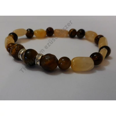 Csiszolt szemes ásvány karkötő CITRIN  és TIGRISSZEM