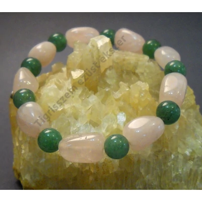 Rózsakvarc+aventurin karkötő  kerek és szögletes  csiszolt szemek