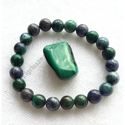  Azurit-malachit  karkötő 8 mm-es szemek 18 cm