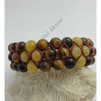 Tigrisszem és kalcit 3soros shamballa karkötő18-20cm