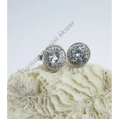 Ezüst fülbevaló 1 nagy kő+apró cirkónia kövek