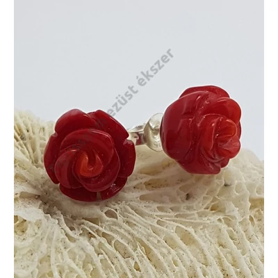 Ezüst rózsa fülsróf,vörös korall