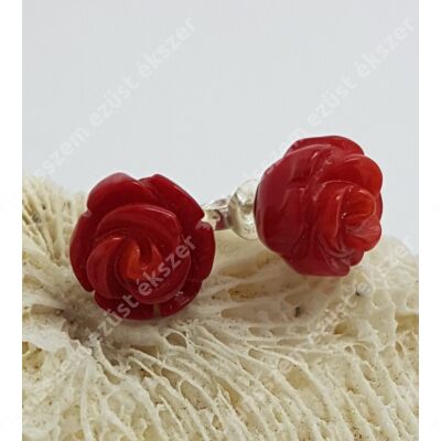 Ezüst rózsa fülsróf,vörös korall