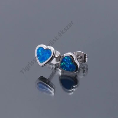 Ezüst kék opál fülsróf,kicsi szív