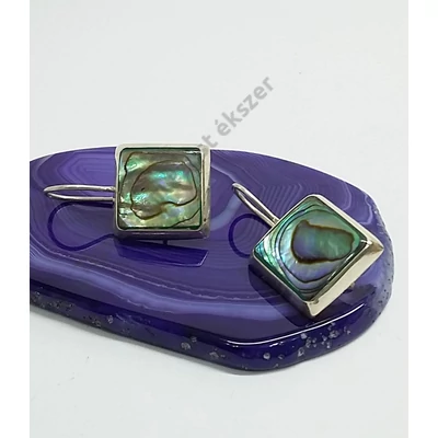 Ezüst fülbevaló páva kagylóval,szögletes