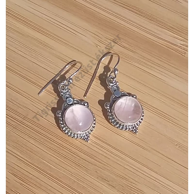 Ezüst fülbevaló rózsakvarc,antikolt kerek