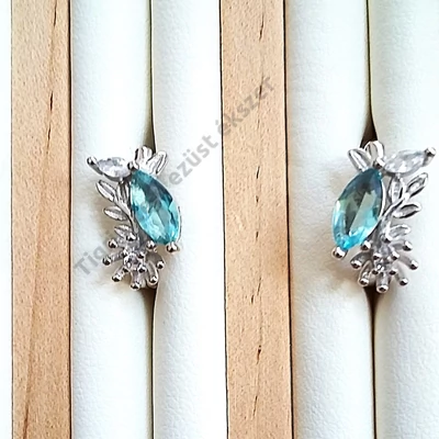 Ezüst fülbevaló kék és fehér  cirkkóniával