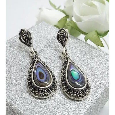 Ezüst pávakagylós+markazit köves fülbevaló