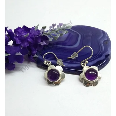 Ezüst női fülbevaló ametiszt kővel