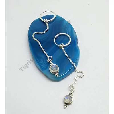 Ezüst női fülbevaló holdkővel,láncos