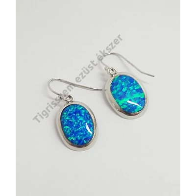 Ezüst fülbevaló kék opállal 
