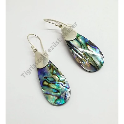 Ezüst fülbevaló páva kagylóval