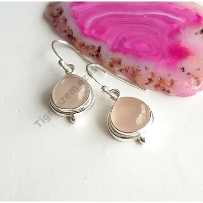 Ezüst fülbevaló rózskavarc kővel, csüngős