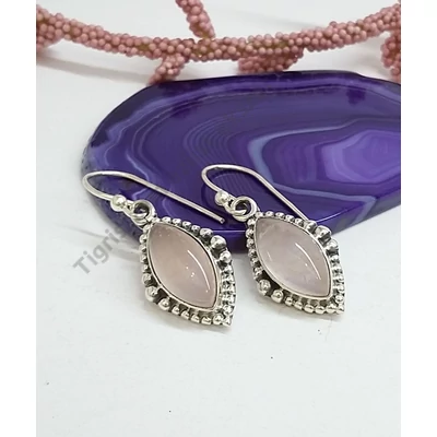 Ezüst fülbevaló rózsakvarc kővel