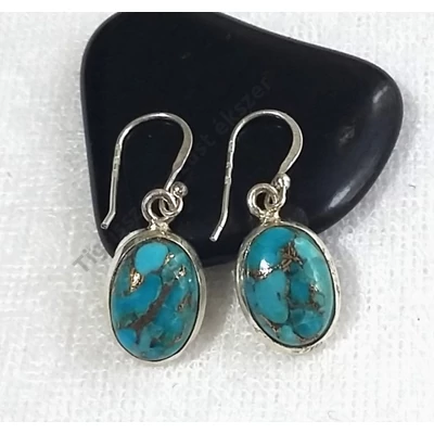 Ezüst fülbevaló VALÓDI TÜRKZ+PIRIT  kővel