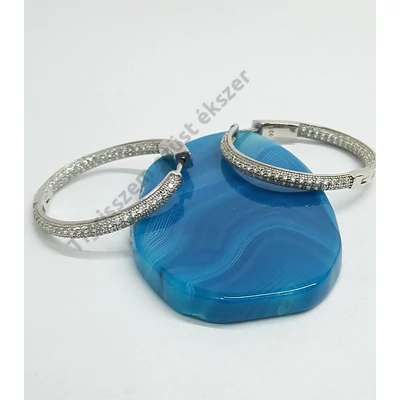 Ezüst fülbevaló nagy karika,cirkónia kövekkel