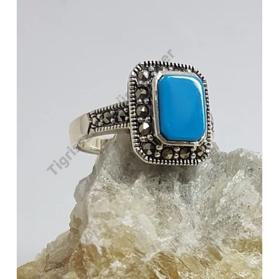 Ezüst türkiz  gyűrű,szögletes  55-ös