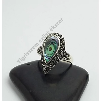 Ezüst gyűrű páva kagyló+markazit 57-es