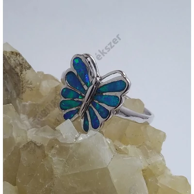 Ezüst kék OPÁL gyűrű,lepke 63-as