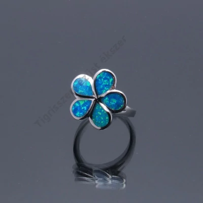 Ezüst kék OPÁL gyűrű 61-es "kisvirág"