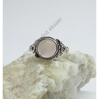Ezüst gyűrű RÓZSAKVARC  kővel 52-es
