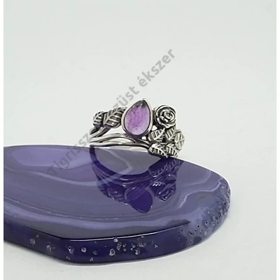 Ezüst gyűrű AMETISZT kővel 57-es,leveles