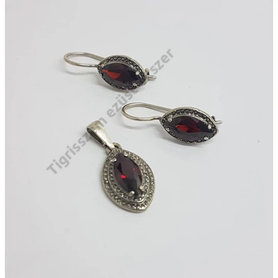 Ezüst szett CSEH GRÁNÁT kővel,zabszem