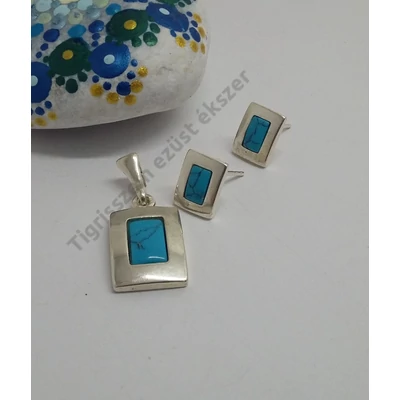 Ezüst + türkiz szett szögletes 