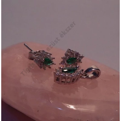 Ezüst medál és füli szett CIRKÓNIÁVAL,zöld