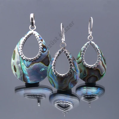 Ezüst fülbevaló+medál szett, PÁVA KAGYLÓ 