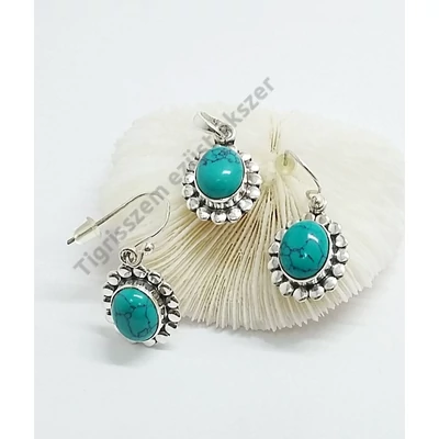 Ezüst szett fülbevaló+medál,türkiz