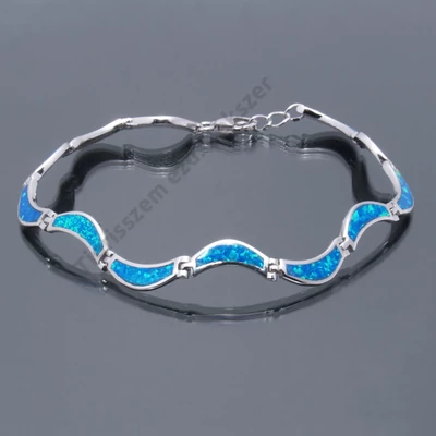 Ezüst karkötő  OPÁL ,kék hullámos