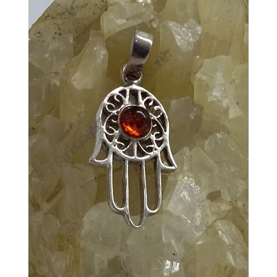 Ezüst medál "Fatime keze" borostyánnal